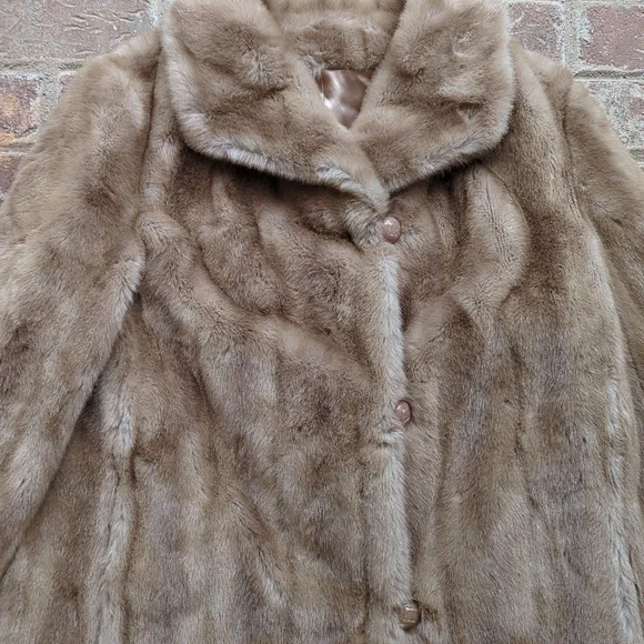 Vintage 1960s Faux Fur Beige Mink Style Cropped Coat Cut Fur Tissavel - Picture 2 of 10